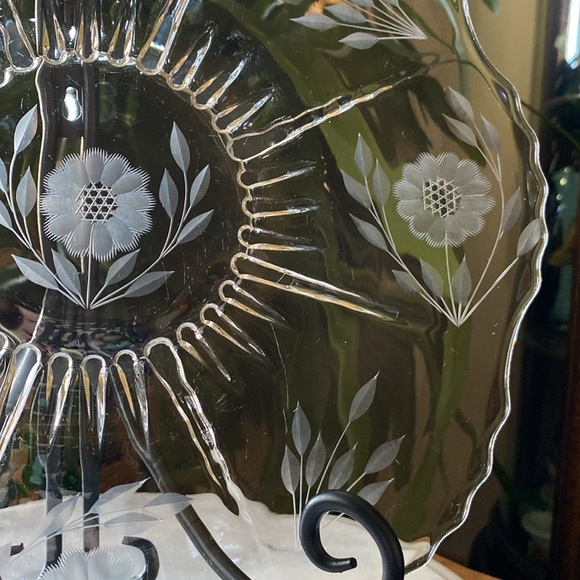 1930’s W.J. Hughes 11.5” Crystal Radiance Cornflower Etched Serving Tray Platter - Picture 7 of 9